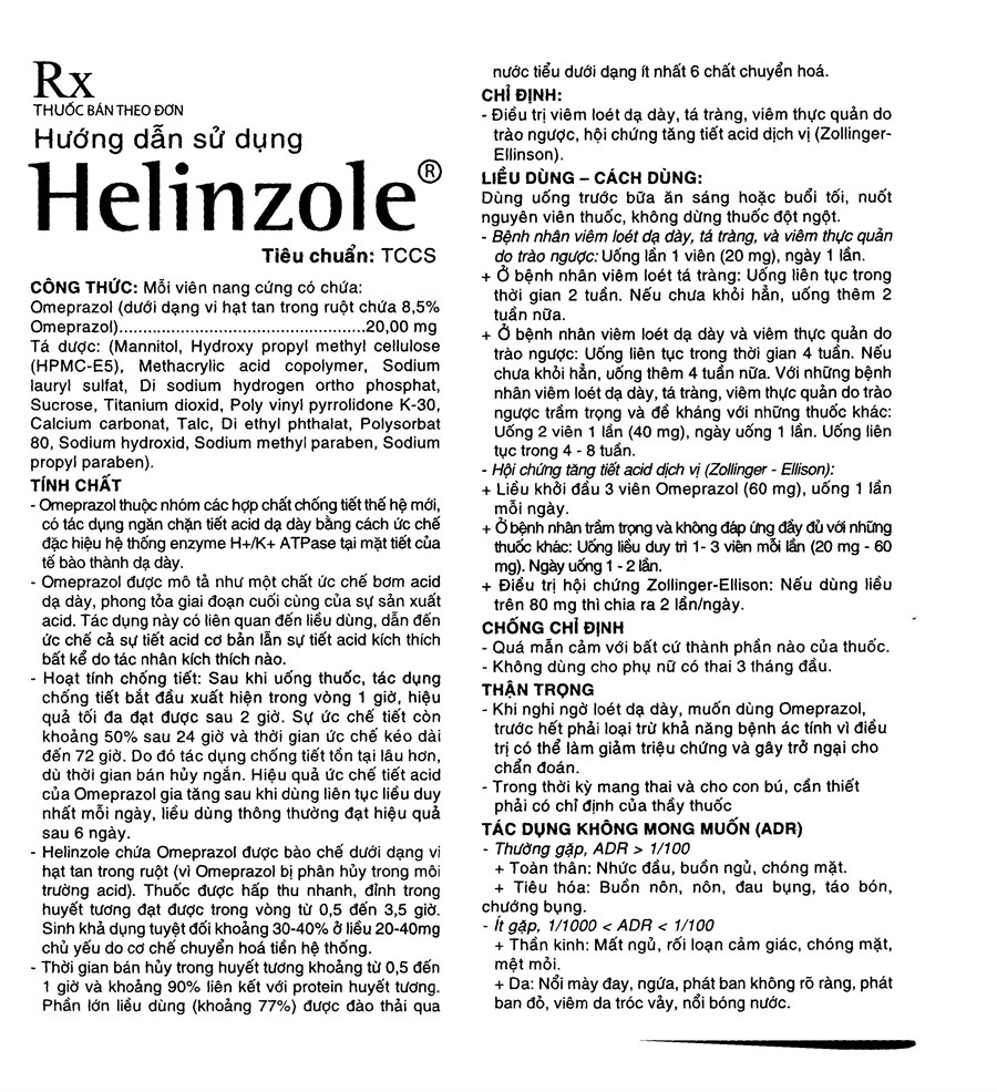 Helinzole 20mg trị viêm loét, trào ngược dạ dày-thực quản (3 vỉ x 8 viên) - 4